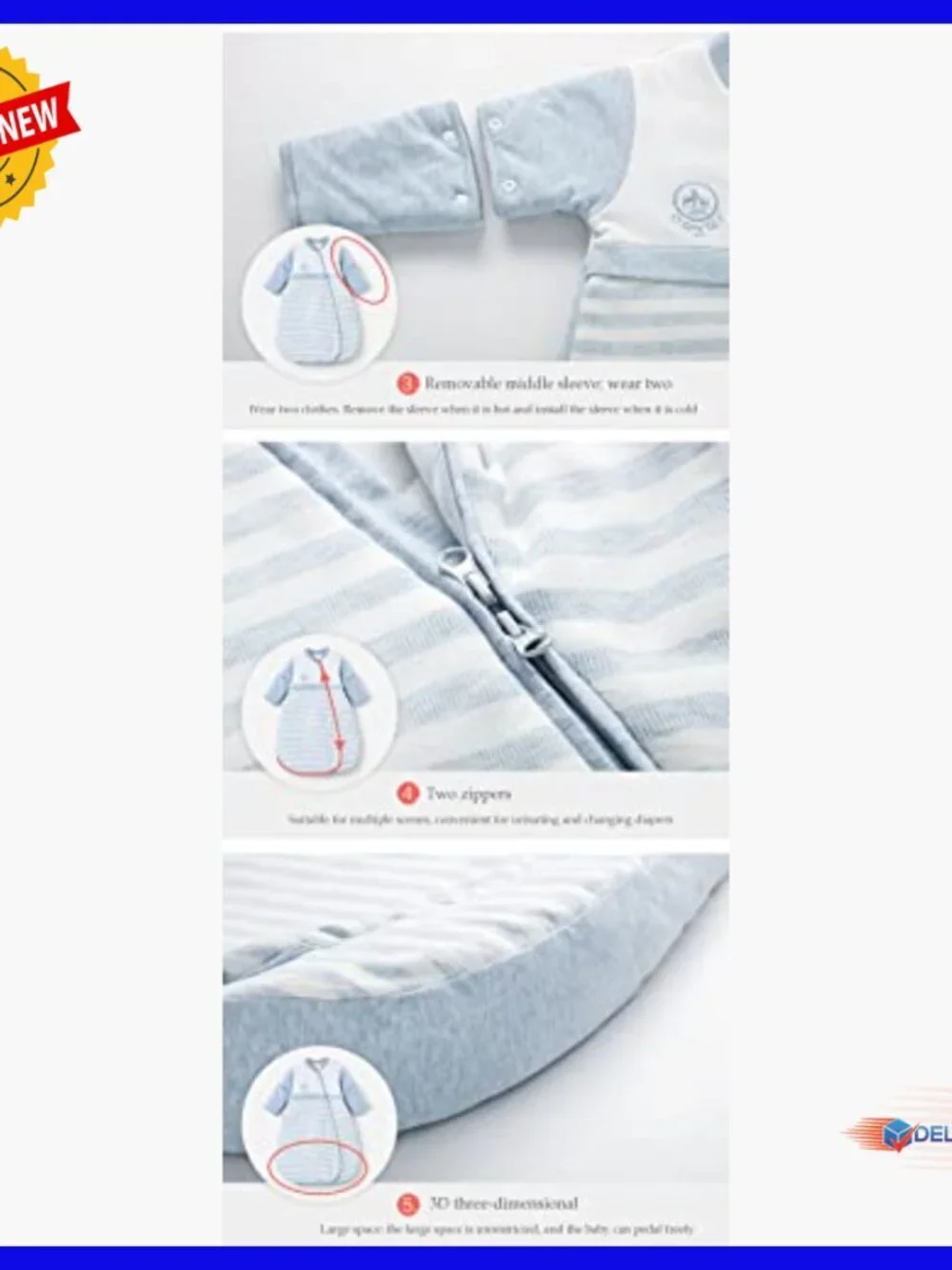 Organic Cotton Wearable Blanket Detachable Sleeve 3.5 Tog Heavyweight